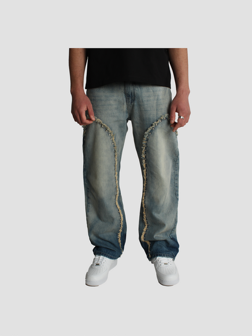 BAGGY STUDDED DENIM - WASHED BLUE