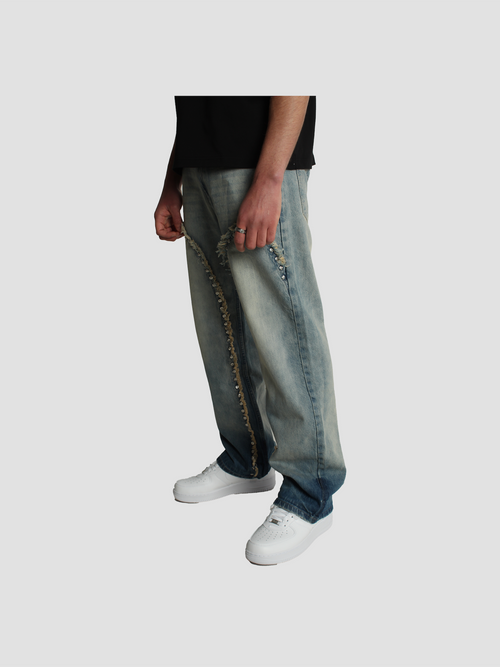 BAGGY STUDDED DENIM - WASHED BLUE